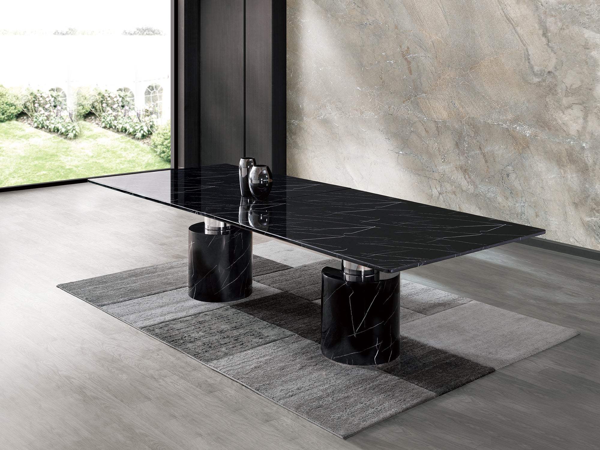180" Black Marble Double Pedestal Base Dining Table - Homeroots - Flyclothing LLC