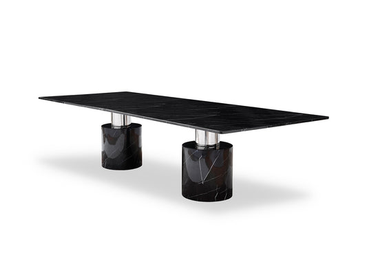 180" Black Marble Double Pedestal Base Dining Table - Homeroots