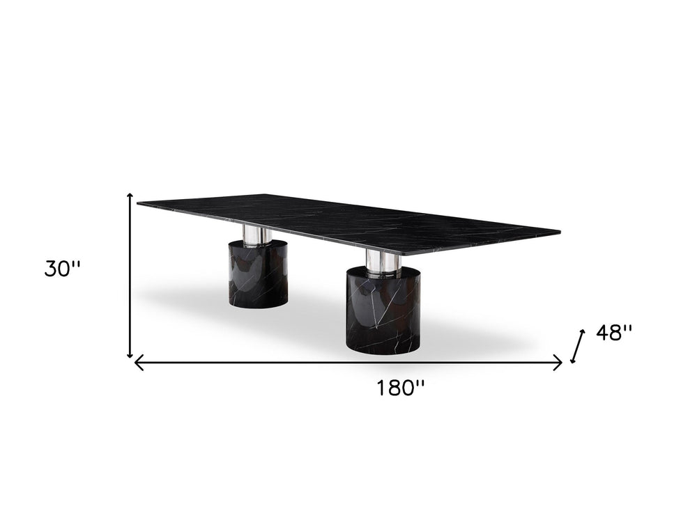 180" Black Marble Double Pedestal Base Dining Table - Homeroots - Flyclothing LLC