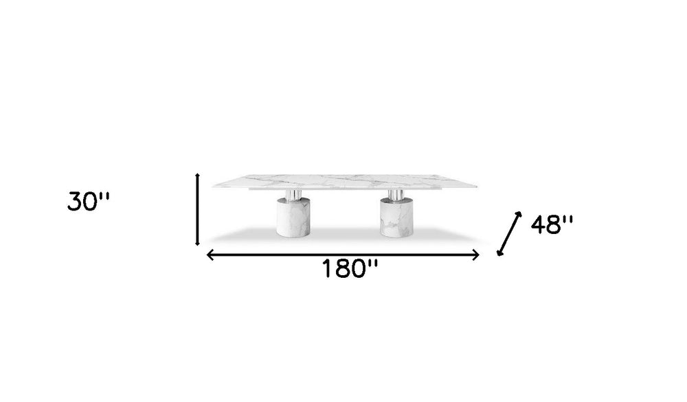 180" White Marble Double Pedestal Base Dining Table - Homeroots - Flyclothing LLC