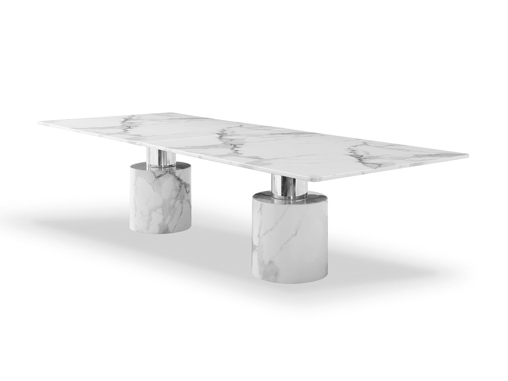 180" White Marble Double Pedestal Base Dining Table - Homeroots