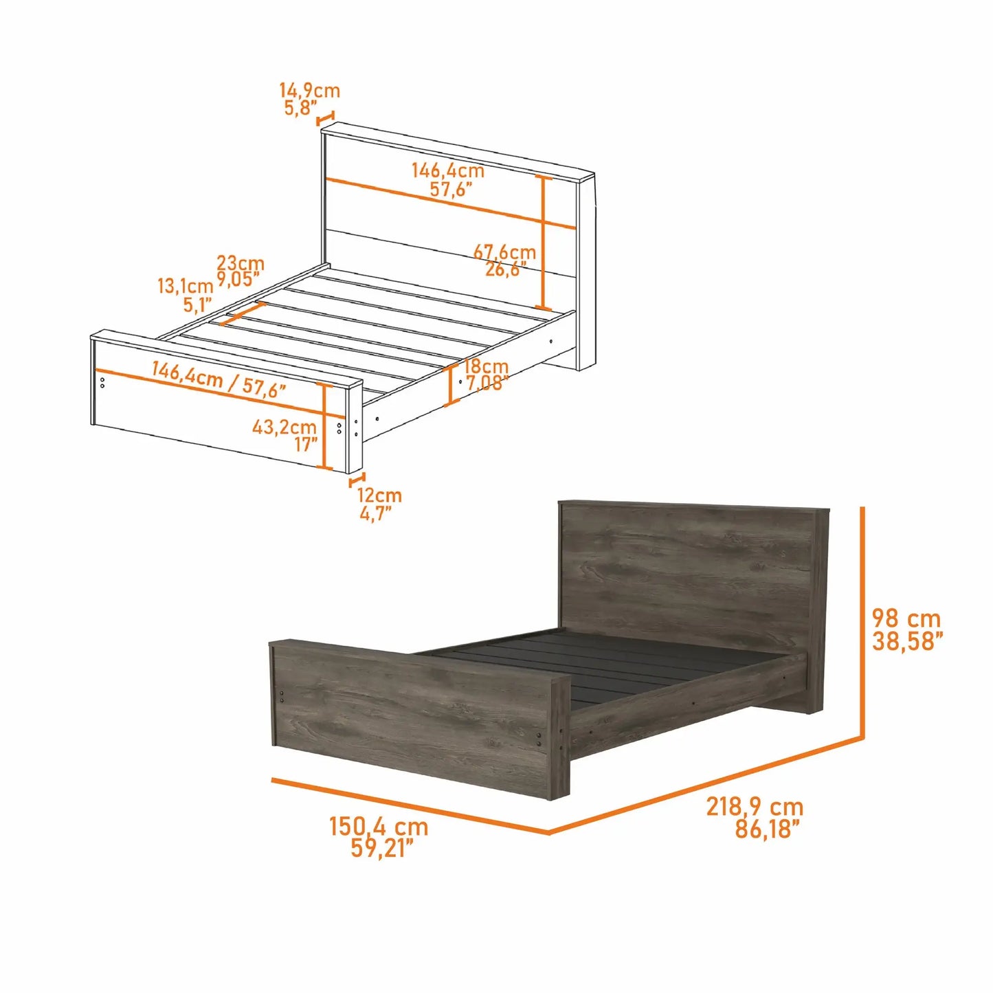 Full Dark Brown Bed - Homeroots - Flyclothing LLC