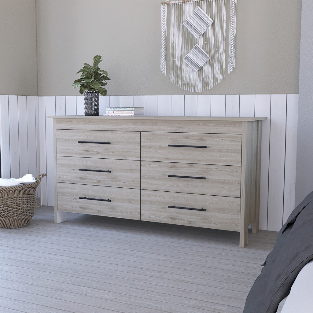 32" Light Gray Six Drawer Double Dresser - Homeroots - Flyclothing LLC