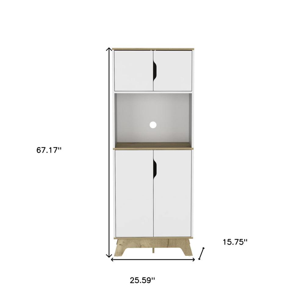 67" Light Oak and White Pantry Cabinet with Two Shelves - Homeroots - Flyclothing LLC