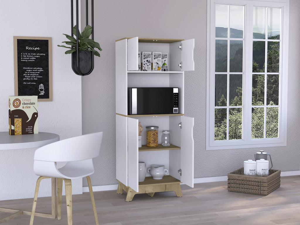 67" Light Oak and White Pantry Cabinet with Two Shelves - Homeroots - Flyclothing LLC