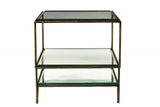 20" Bronze And Clear Glass And Iron Square End Table With Two Shelves - Homeroots