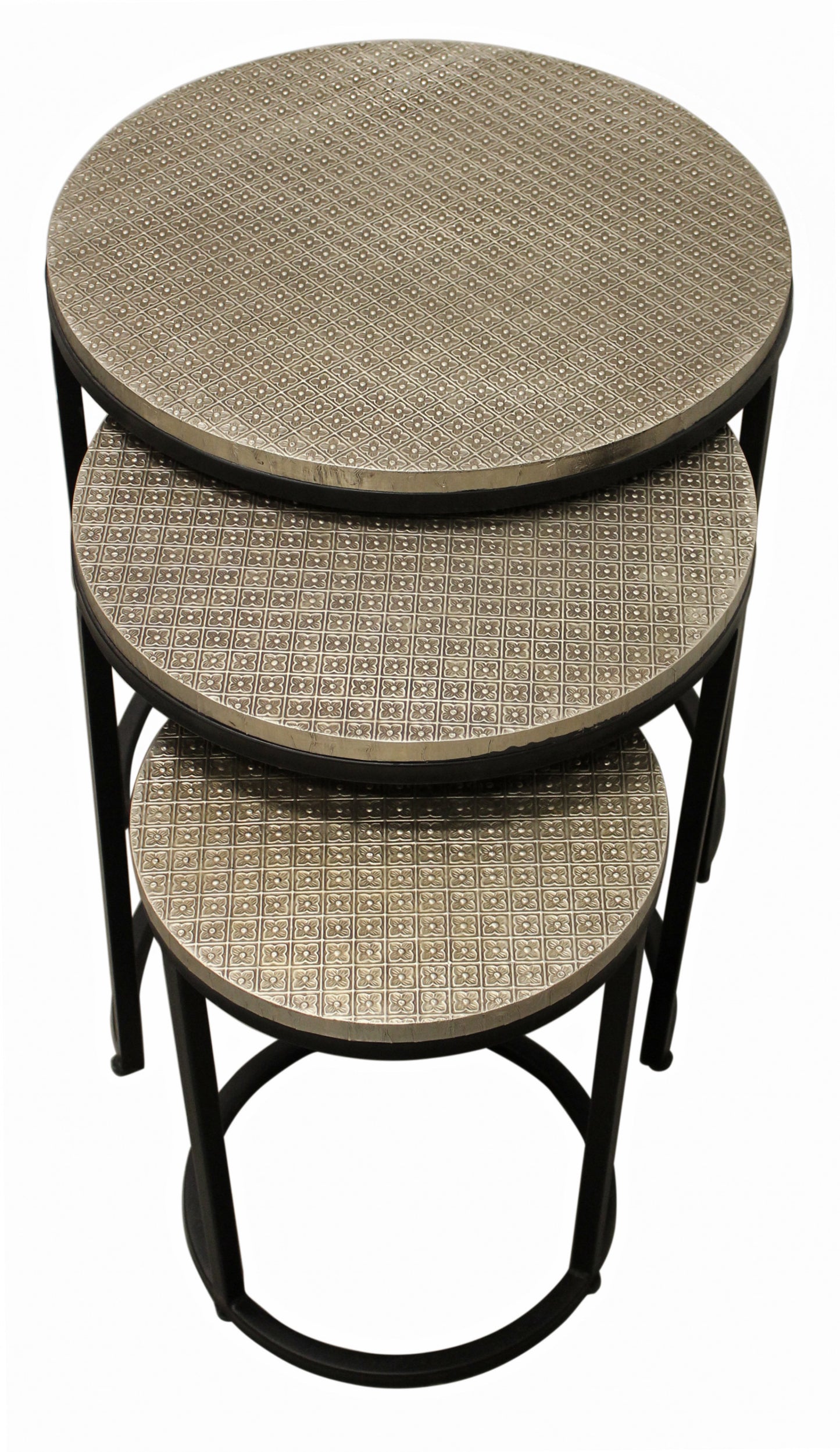 Set Of Three 19" Black And Silver Round Nested Tables - Homeroots - Flyclothing LLC