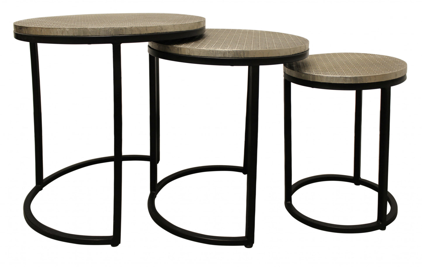 Set Of Three 19" Black And Silver Round Nested Tables - Homeroots - Flyclothing LLC