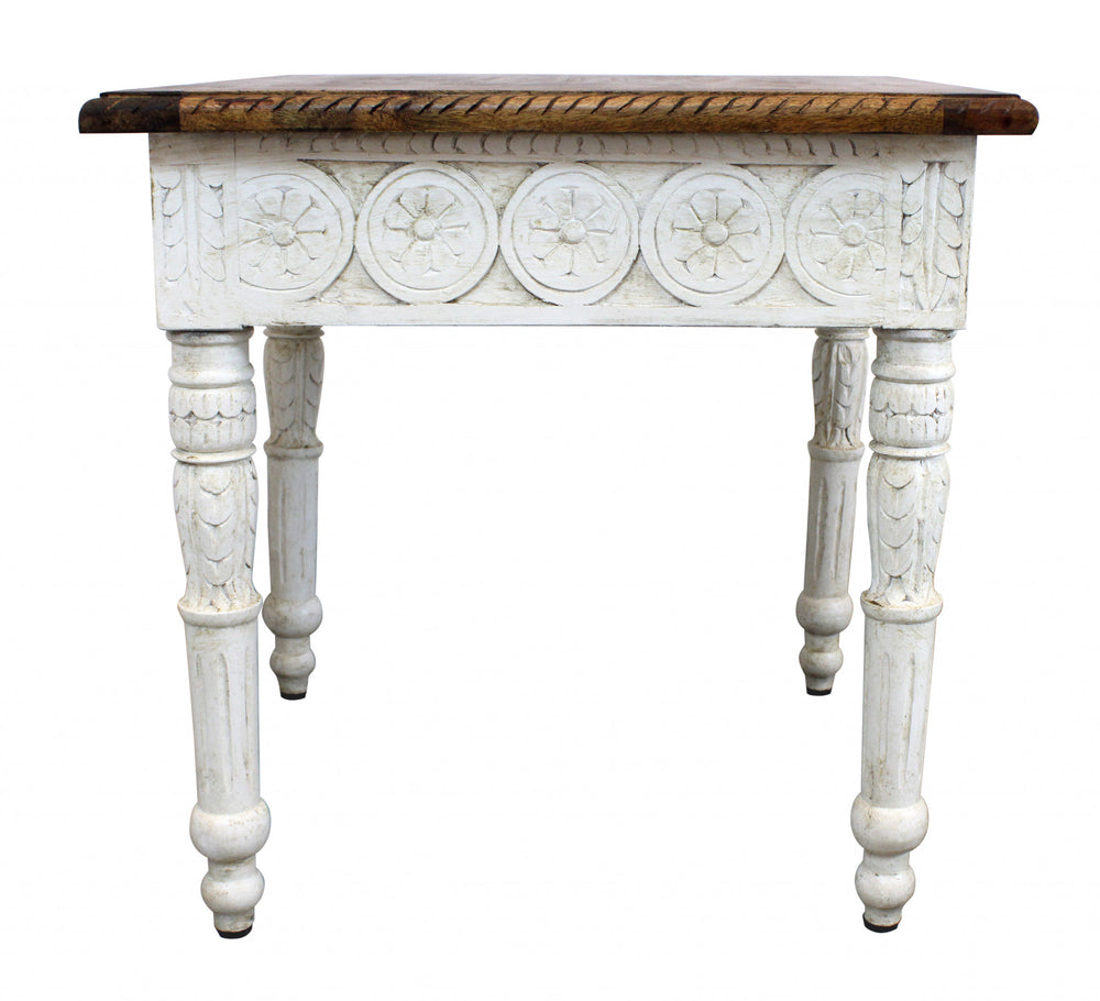 24" Ivory And Brown Solid Wood Square End Table - Homeroots