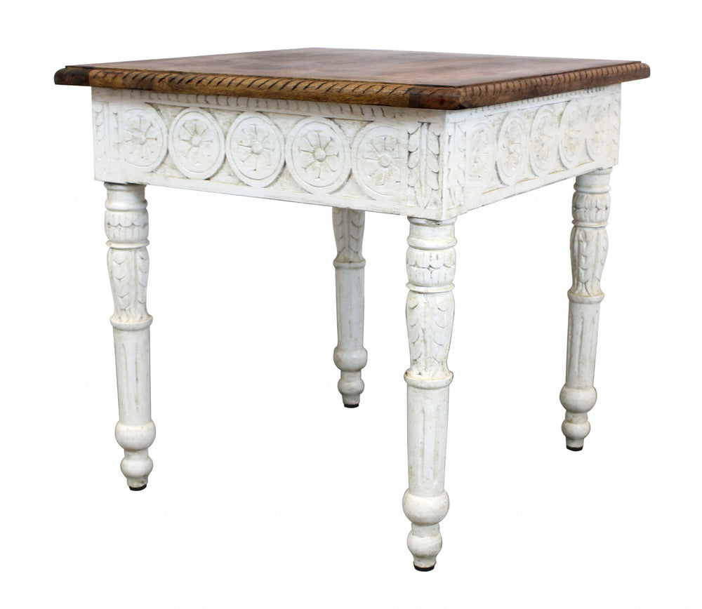 24" Ivory And Brown Solid Wood Square End Table - Homeroots - Flyclothing LLC