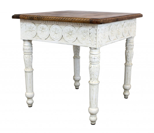 24" Ivory And Brown Solid Wood Square End Table - Homeroots