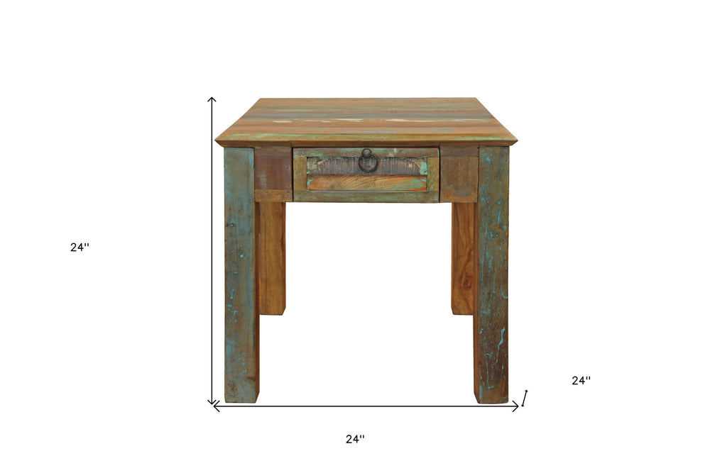 24" Brown Solid Wood Square End Table With Drawer - Homeroots - Flyclothing LLC