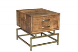21" Brass And Brown Solid Wood And Iron Square End Table With Drawer - Homeroots - Flyclothing LLC