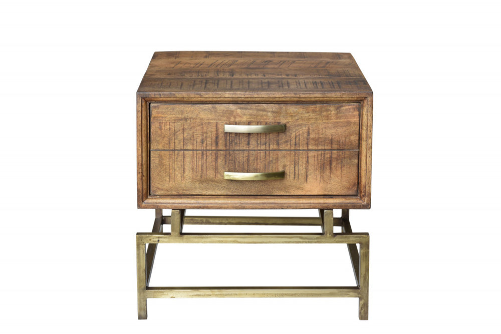21" Brass And Brown Solid Wood And Iron Square End Table With Drawer - Homeroots - Flyclothing LLC
