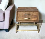 21" Brass And Brown Solid Wood And Iron Square End Table With Drawer - Homeroots - Flyclothing LLC
