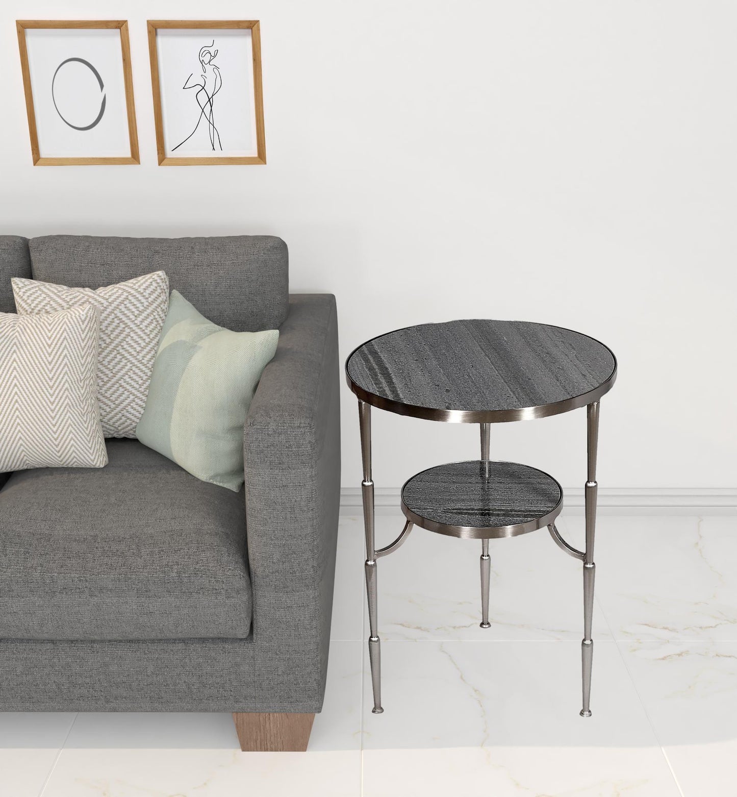 22" Nickel Marble And Iron Round End Table - Homeroots - Flyclothing LLC
