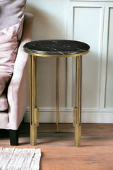 23" Gold And Black Marble And Iron Round End Table - Homeroots - Flyclothing LLC