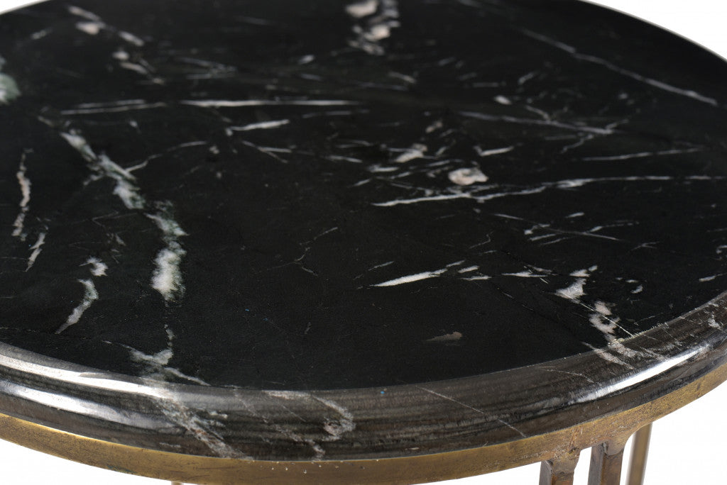 23" Gold And Black Marble And Iron Round End Table - Homeroots - Flyclothing LLC