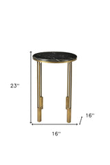 23" Gold And Black Marble And Iron Round End Table - Homeroots - Flyclothing LLC