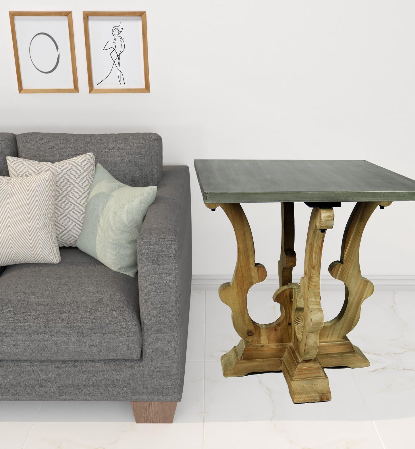 24" Natural Brown And Gray Metal And Solid Wood Square End Table - Homeroots - Flyclothing LLC