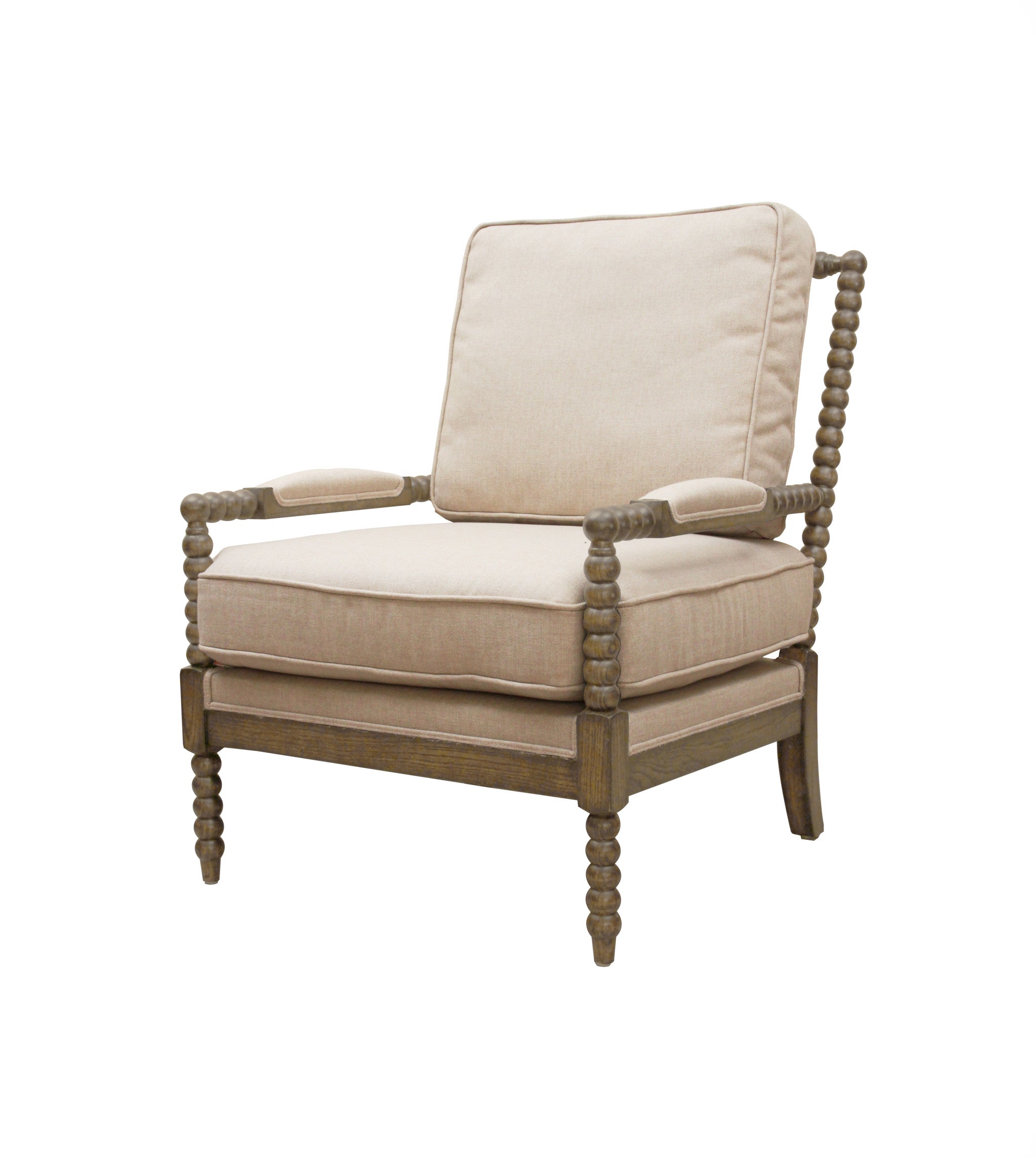 25" Ivory Cushion And Natural Beaded Arm Chair - Homeroots - Flyclothing LLC