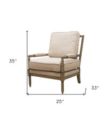 25" Ivory Cushion And Natural Beaded Arm Chair - Homeroots - Flyclothing LLC