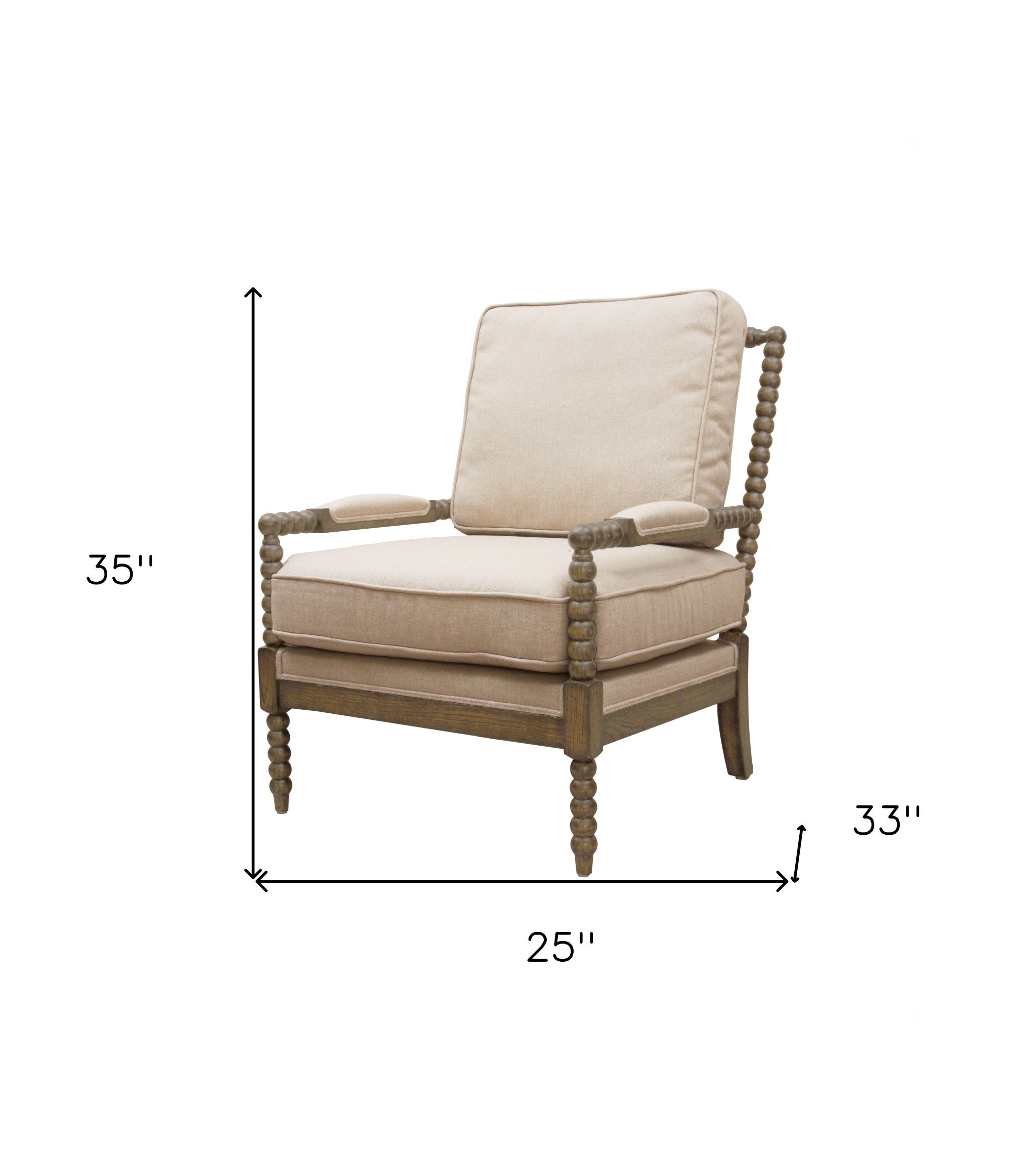 25" Ivory Cushion And Natural Beaded Arm Chair - Homeroots - Flyclothing LLC