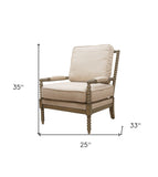 25" Ivory Cushion And Natural Beaded Arm Chair