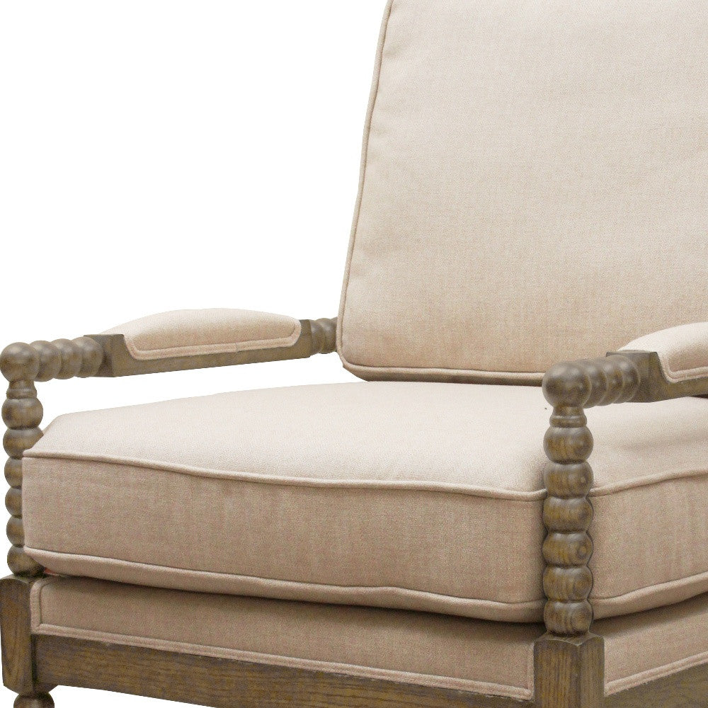 25" Ivory Cushion And Natural Beaded Arm Chair - Homeroots - Flyclothing LLC