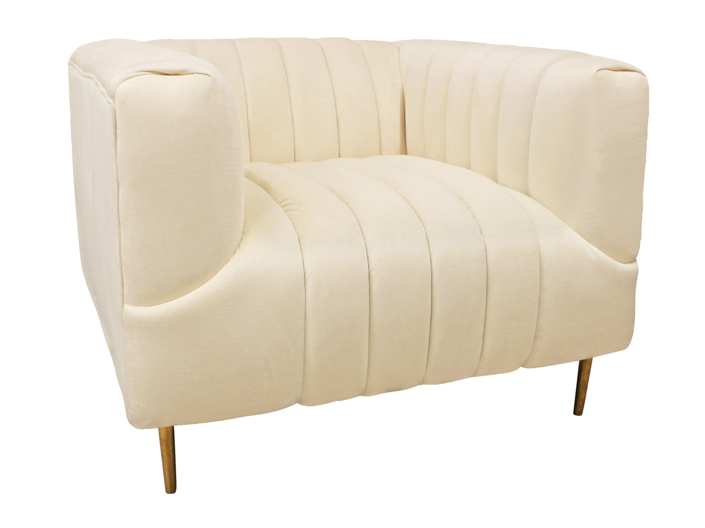 37" Ivory Velvet And Gold Solid Color Lounge Chair - Homeroots - Flyclothing LLC