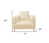 37" Ivory Velvet And Gold Solid Color Lounge Chair - Homeroots - Flyclothing LLC