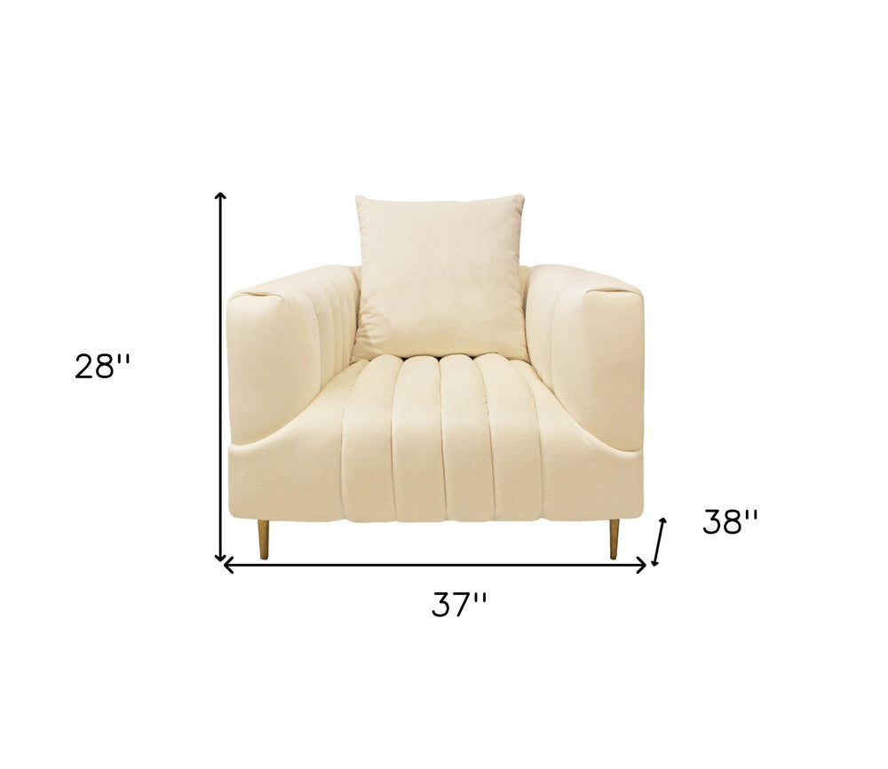37" Ivory Velvet And Gold Solid Color Lounge Chair - Homeroots