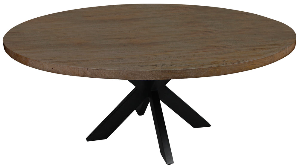 60" Natural And Black Rounded Solid Wood And Iron Pedestal Base Dining Table - Homeroots