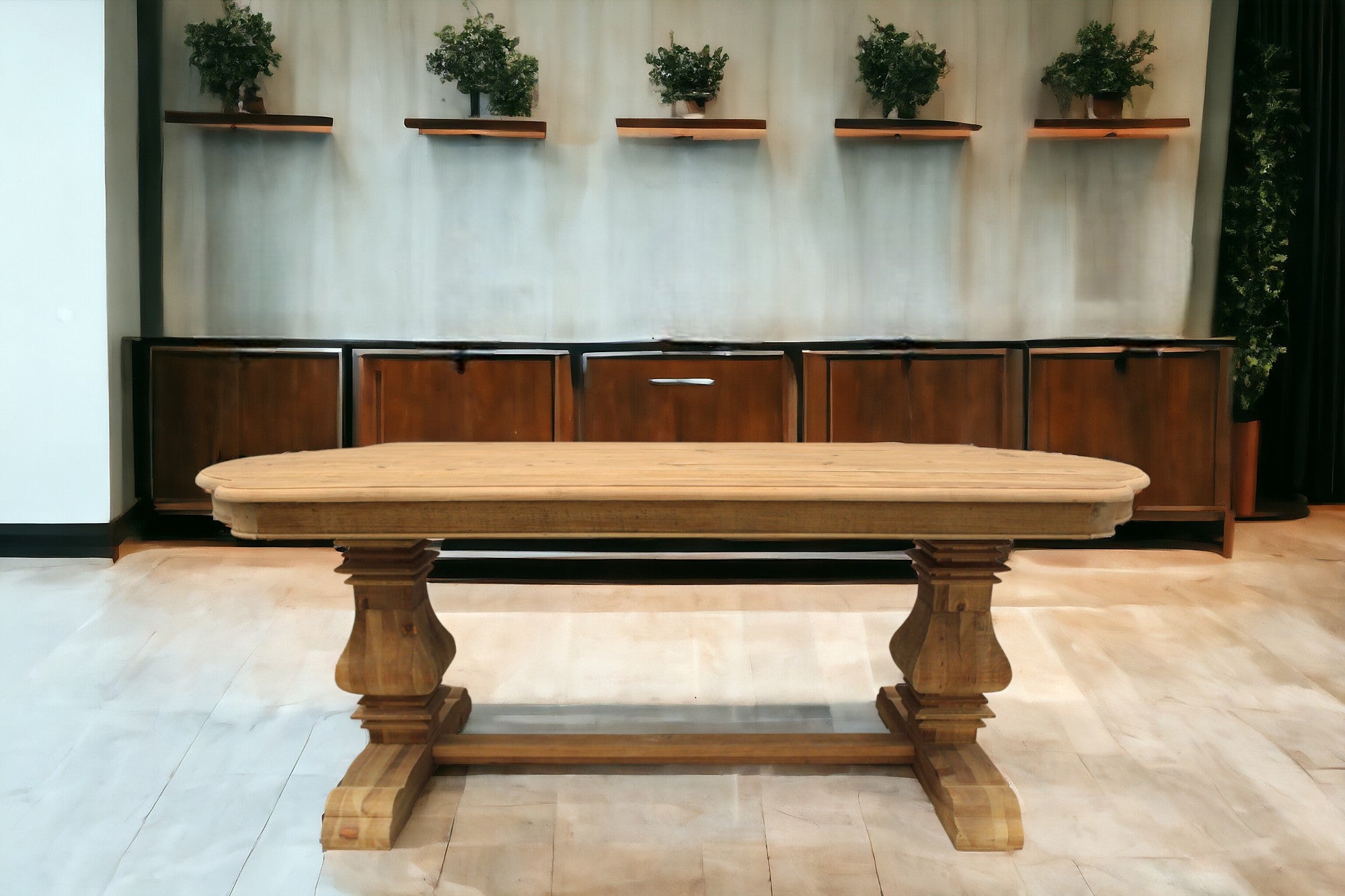 84" Natural Solid Wood Trestle Base Dining Table - Homeroots - Flyclothing LLC