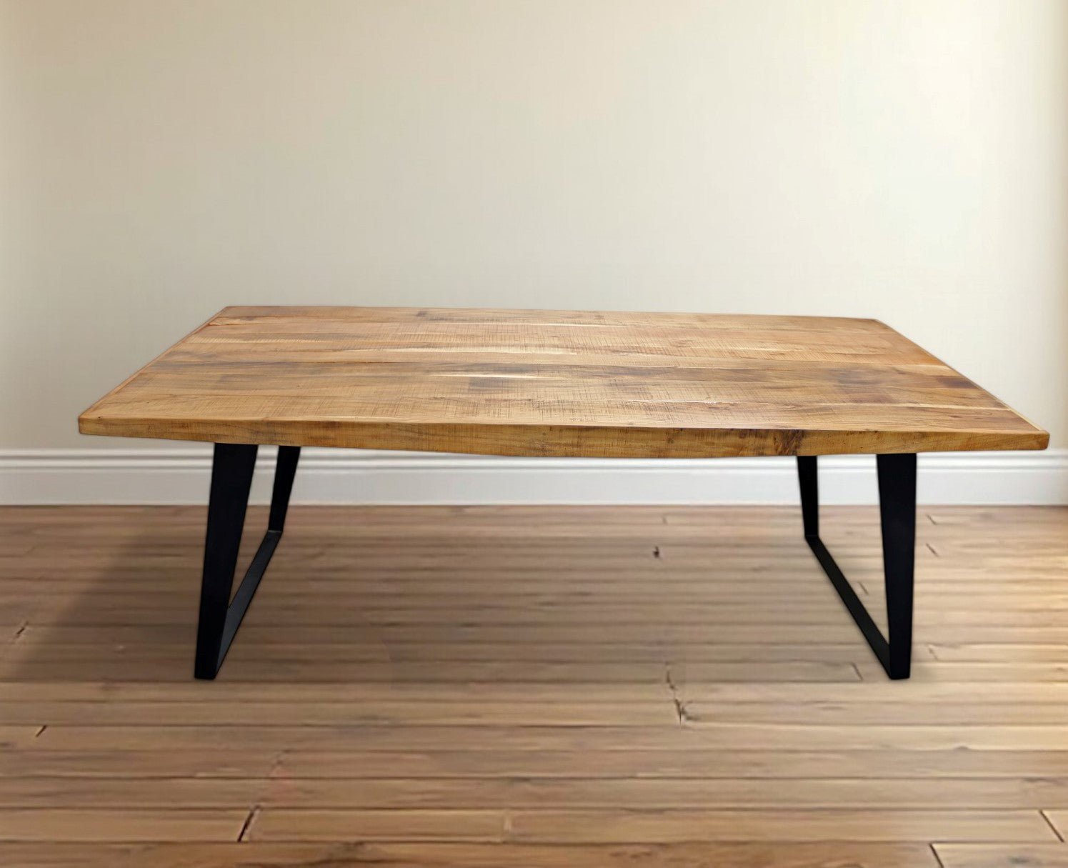 63" Natural And Black Solid Wood And Iron Sled Base Dining Table - Homeroots - Flyclothing LLC