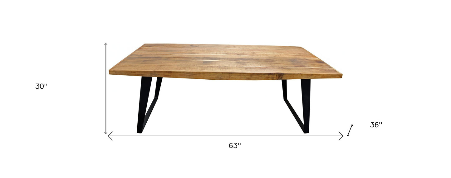 63" Natural And Black Solid Wood And Iron Sled Base Dining Table - Homeroots - Flyclothing LLC