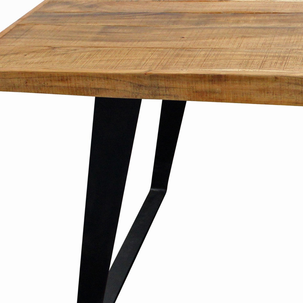 63" Natural And Black Solid Wood And Iron Sled Base Dining Table - Homeroots