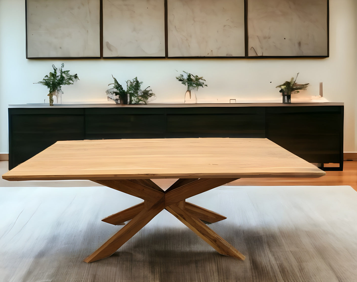 79" Natural Solid Wood Pedestal Base Dining Table - Homeroots - Flyclothing LLC