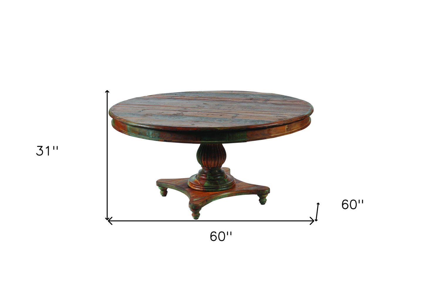60" Brown Rounded Solid Wood Pedestal Base Dining Table - Homeroots - Flyclothing LLC