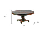 60" Brown Rounded Solid Wood Pedestal Base Dining Table - Homeroots - Flyclothing LLC