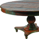 60" Brown Rounded Solid Wood Pedestal Base Dining Table - Homeroots - Flyclothing LLC