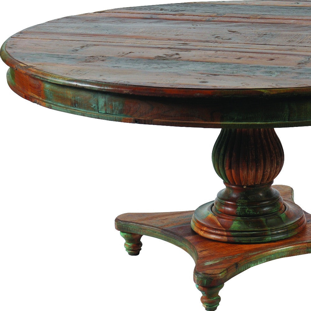 60" Brown Rounded Solid Wood Pedestal Base Dining Table - Homeroots - Flyclothing LLC
