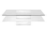 39" White And Clear Glass Square Coffee Table With Shelf - Homeroots