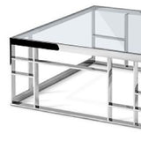 40" Silver And Clear Glass Square Coffee Table - Homeroots