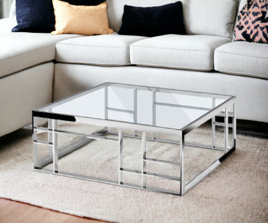 40" Silver And Clear Glass Square Coffee Table - Homeroots