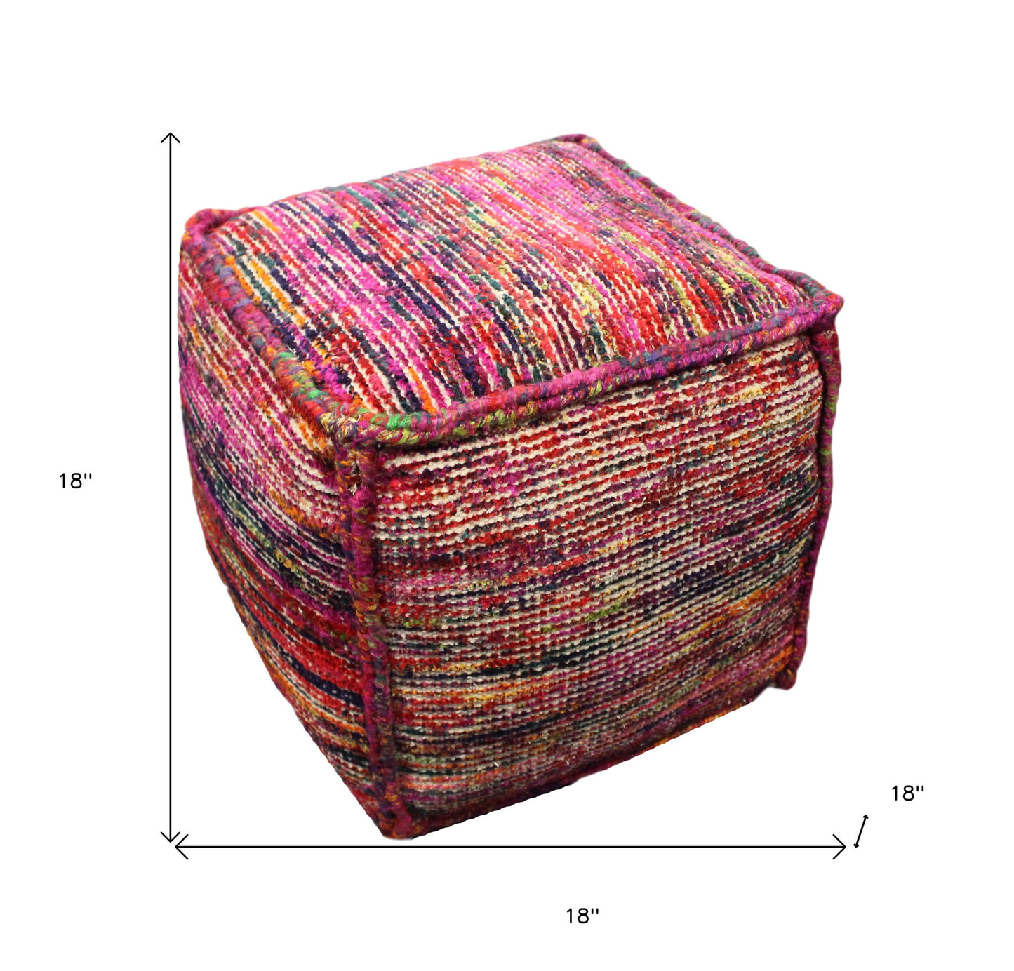 18" Pink Wool Cube Pouf Ottoman - Homeroots - Flyclothing LLC