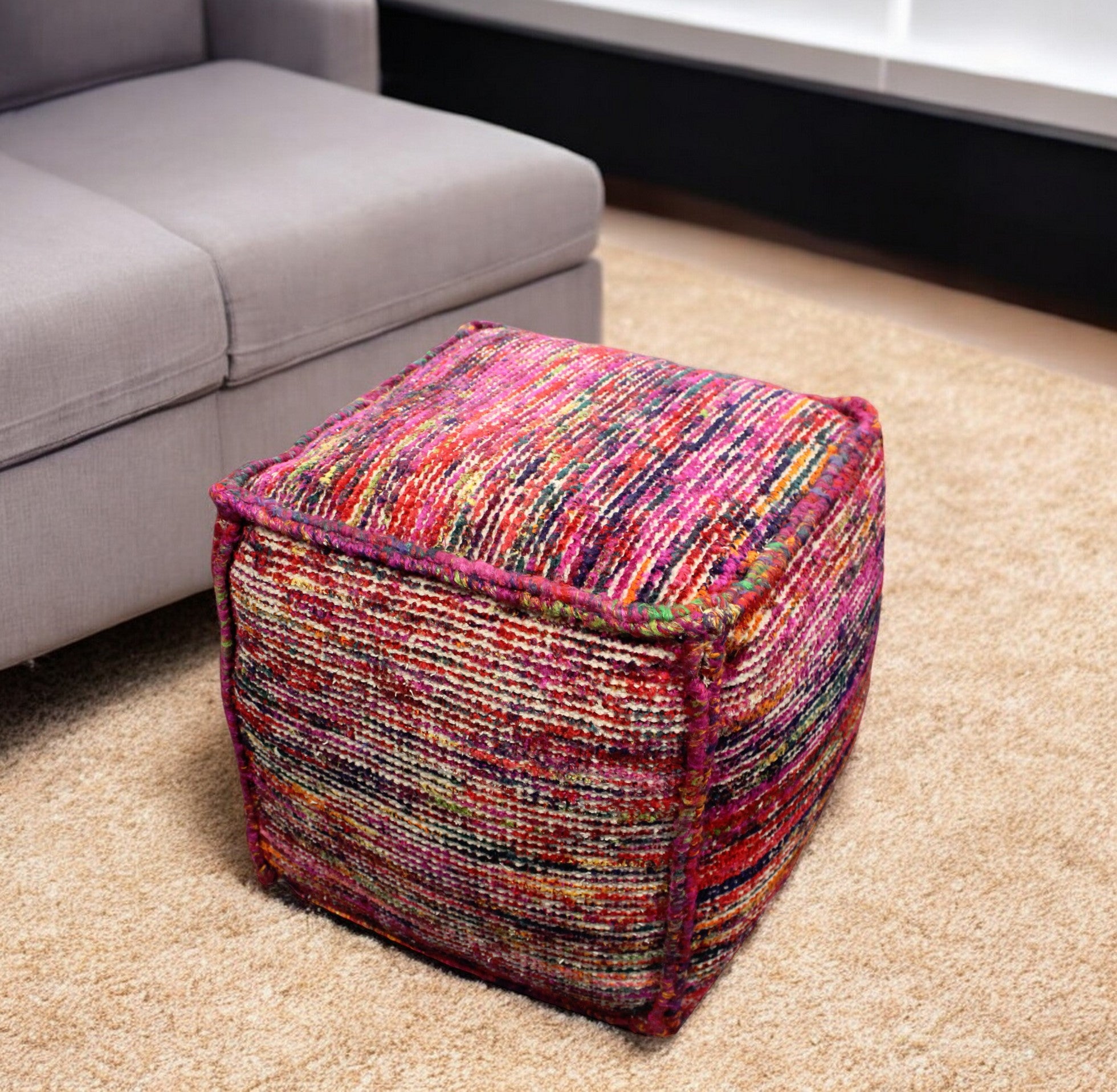 18" Pink Wool Cube Pouf Ottoman - Homeroots - Flyclothing LLC