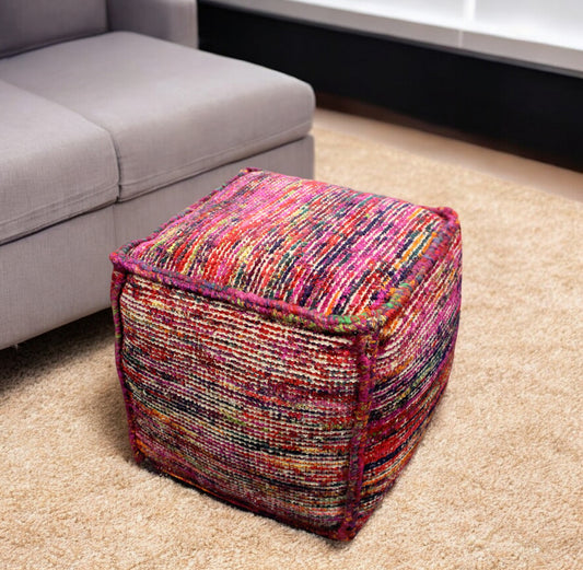 18" Pink Wool Cube Pouf Ottoman - Homeroots