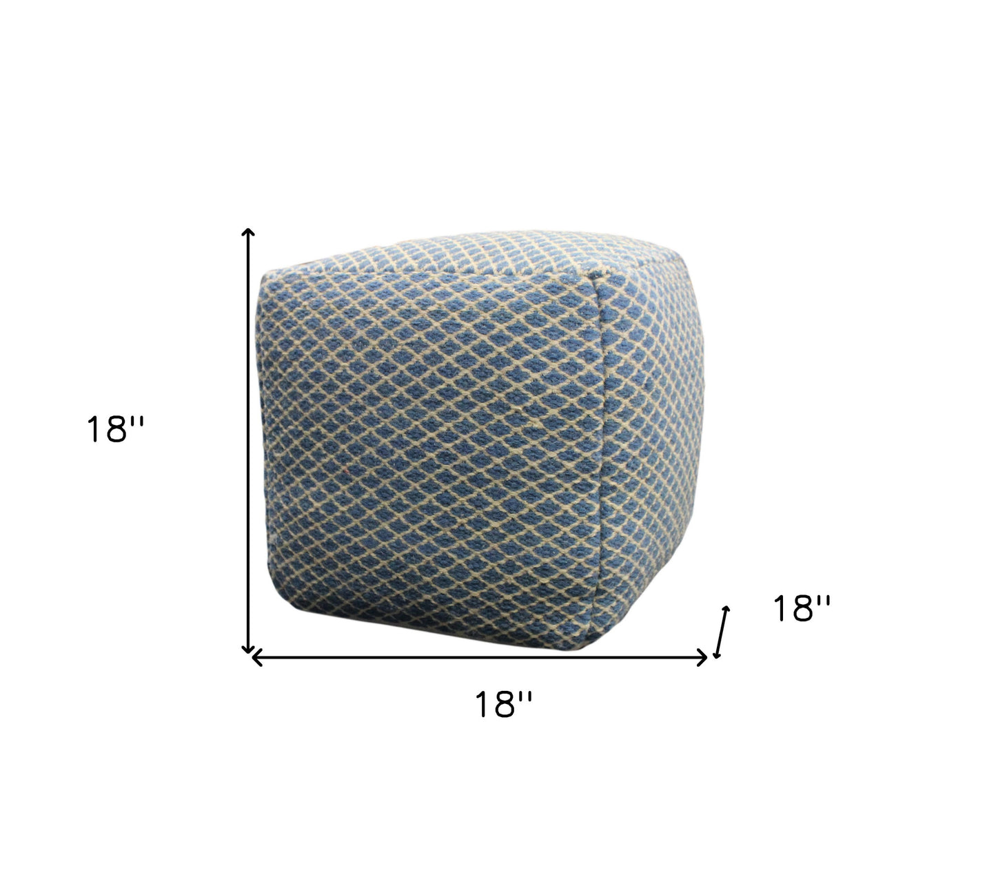 18" Blue and Beige Wool Cube Trellis Pouf Ottoman - Homeroots - Flyclothing LLC