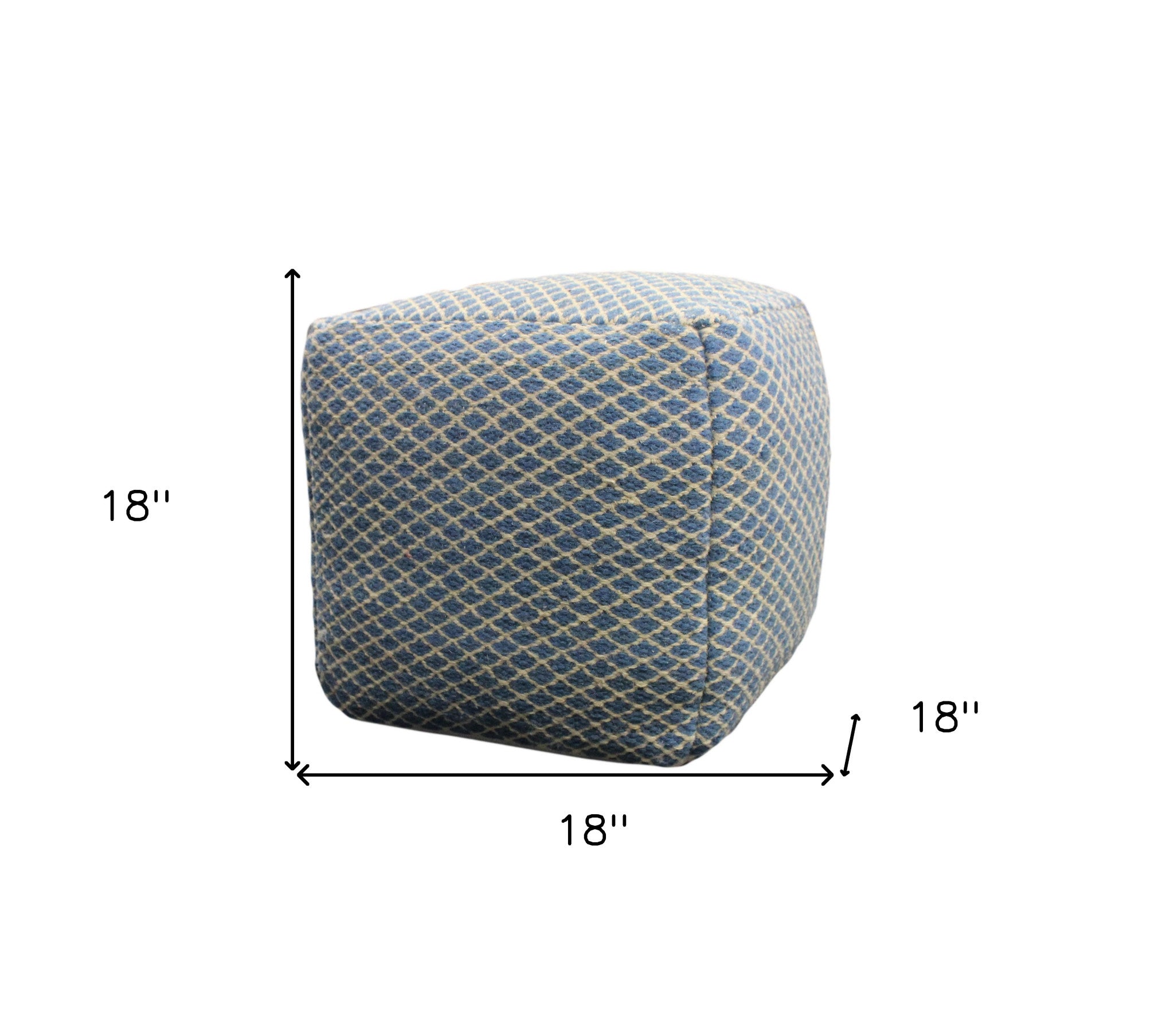 18" Blue and Beige Wool Cube Trellis Pouf Ottoman - Homeroots - Flyclothing LLC